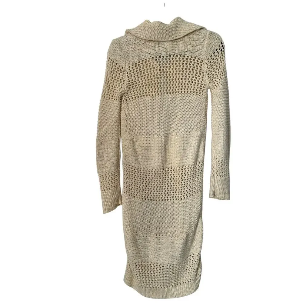 Gap Kids Sweater Size XXL Beige Chunky Open Knit One Button Pocket Long Cardigan